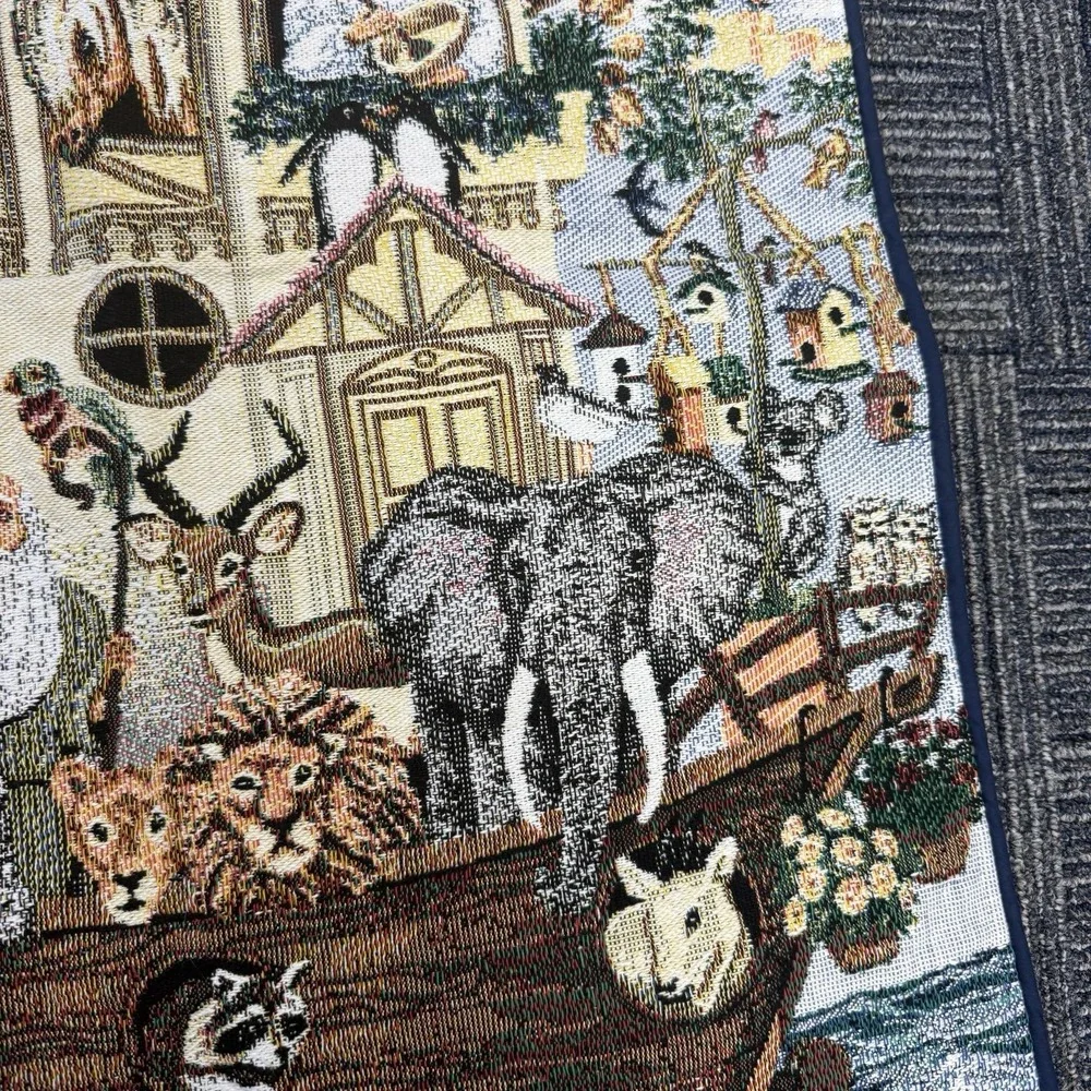 Vintage Noah's Ark Wall Tapestry 32×25 Animal Nursery Christian Decor Bible